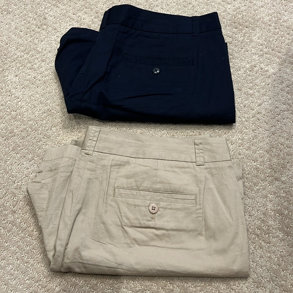 2 pairs J. Crew Chino shorts, 1 tan/1 blue, sz.14, tan - worn 1x, blue - worn 0x - Picture 7 of 7